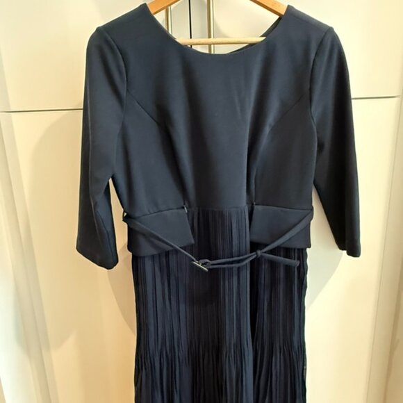 Seraphine Pleated Skirt Maternity & Nursing Midi Belted Dress - Picture 1 of 8